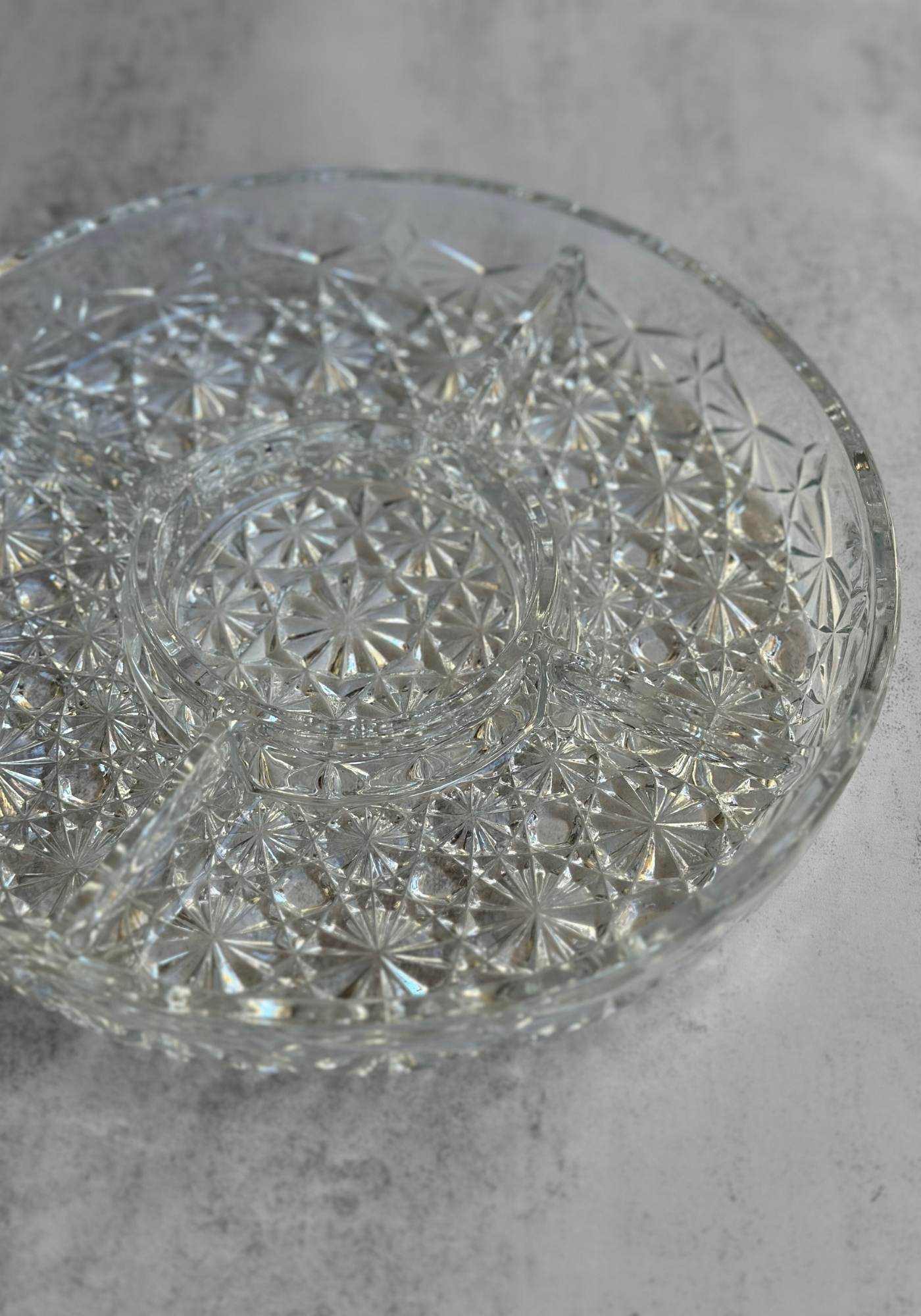 Vintage Clear Cut Glass Nibbles Dish