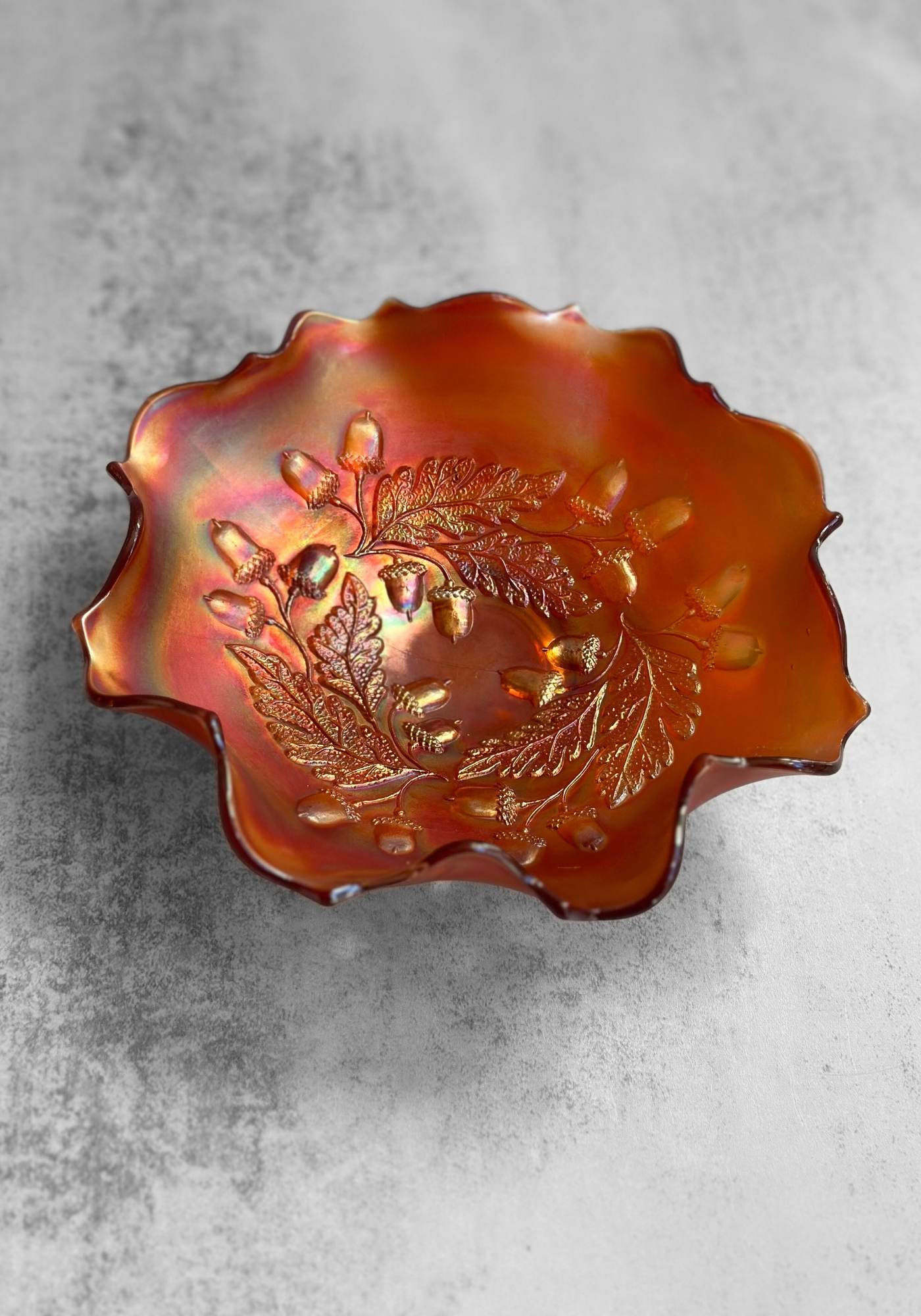 Ruffled Acorn Carnival Glass Bowl