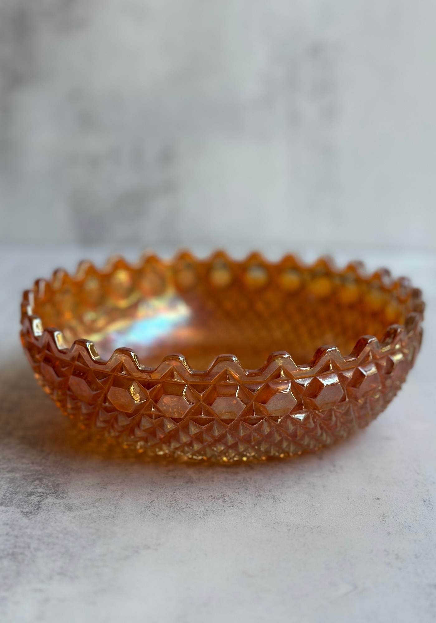 Large Vintage Carnival Glass Scalloped Bowl