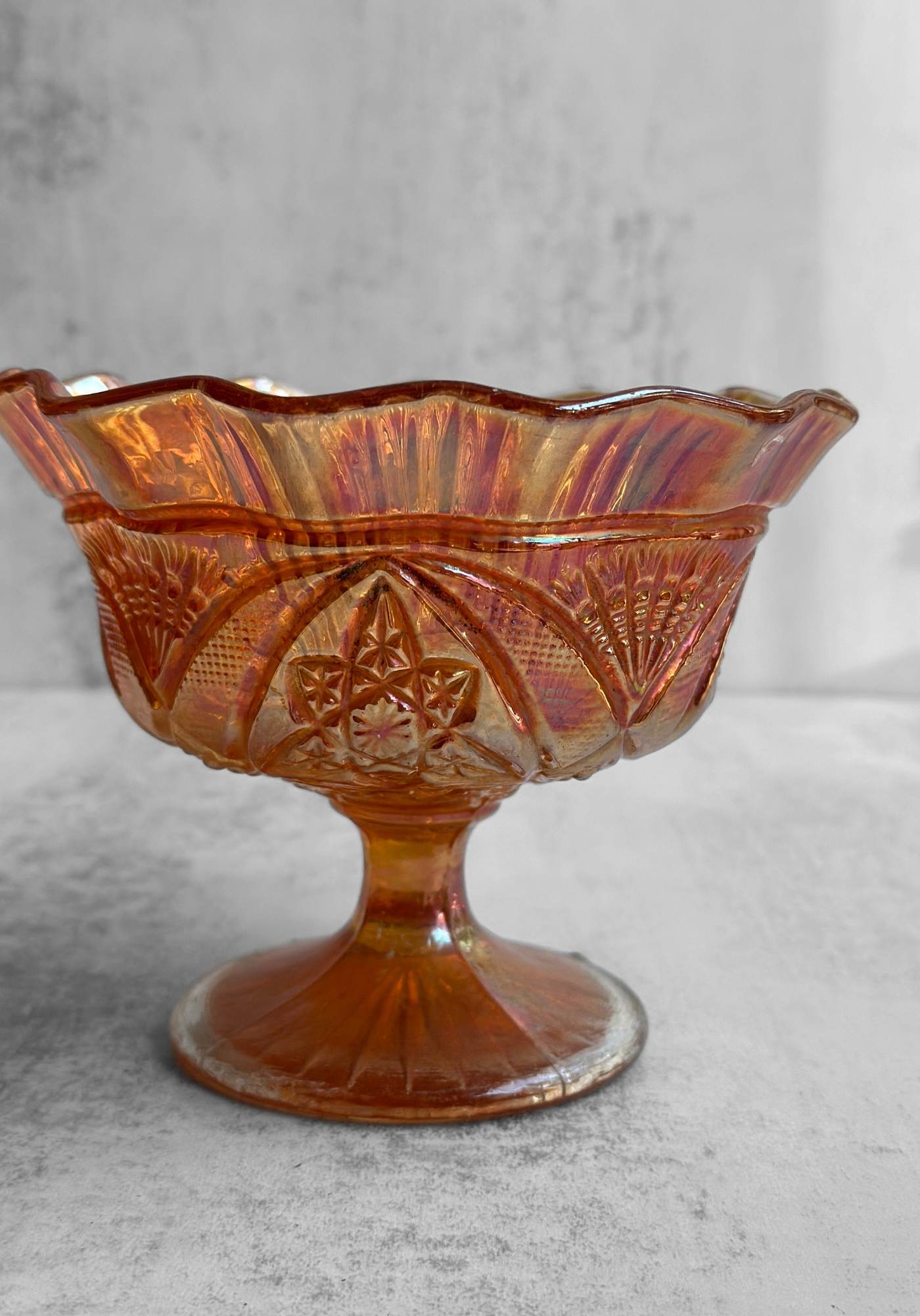 Lotus Flower Raised Carnival Glass Bowl
