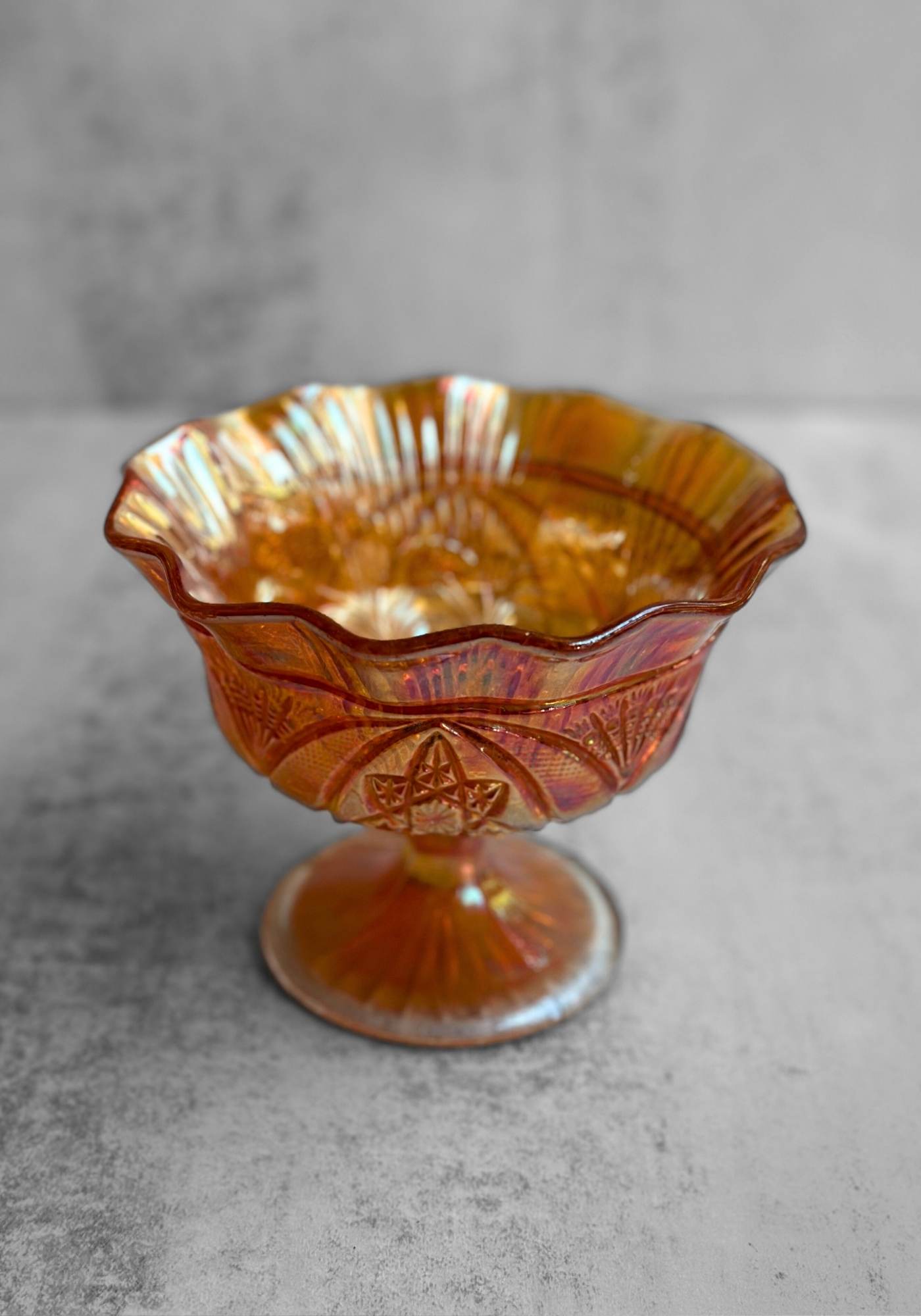 Lotus Flower Raised Carnival Glass Bowl