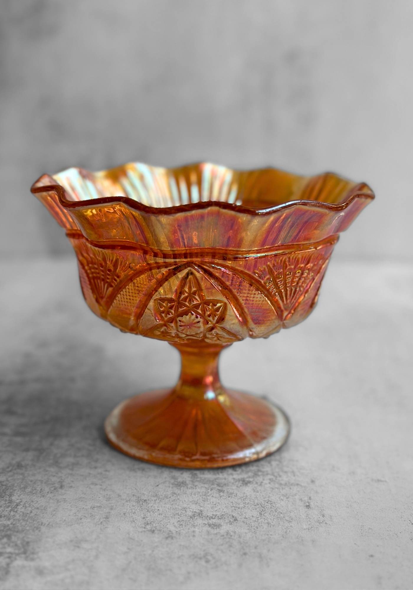 Lotus Flower Raised Carnival Glass Bowl