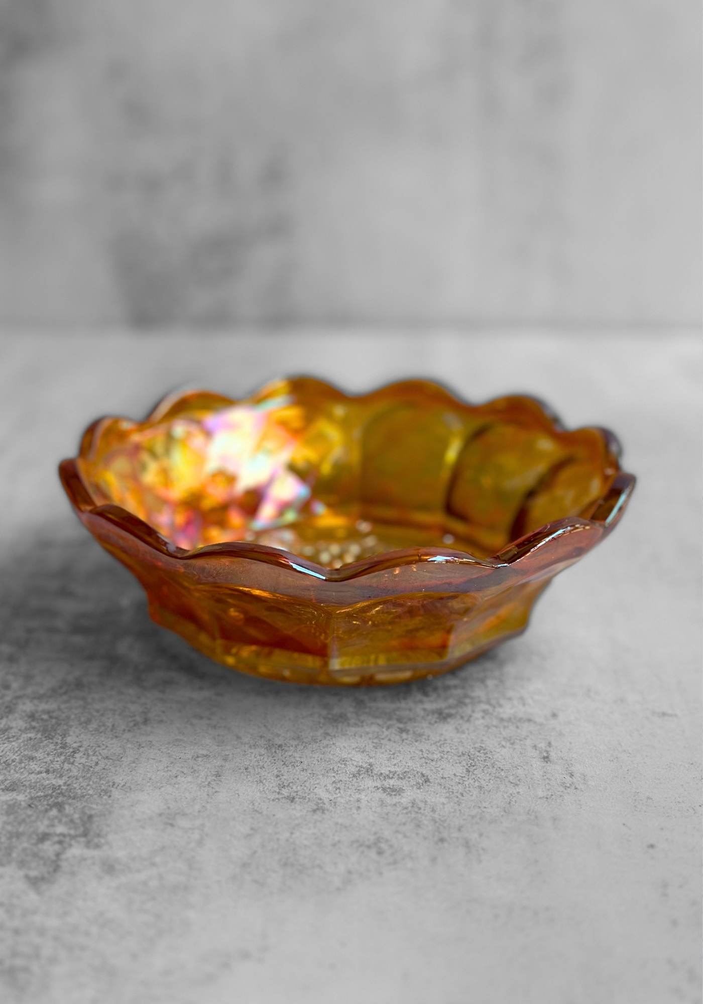 Vintage Scalloped Grapes Carnival Glass Bowl