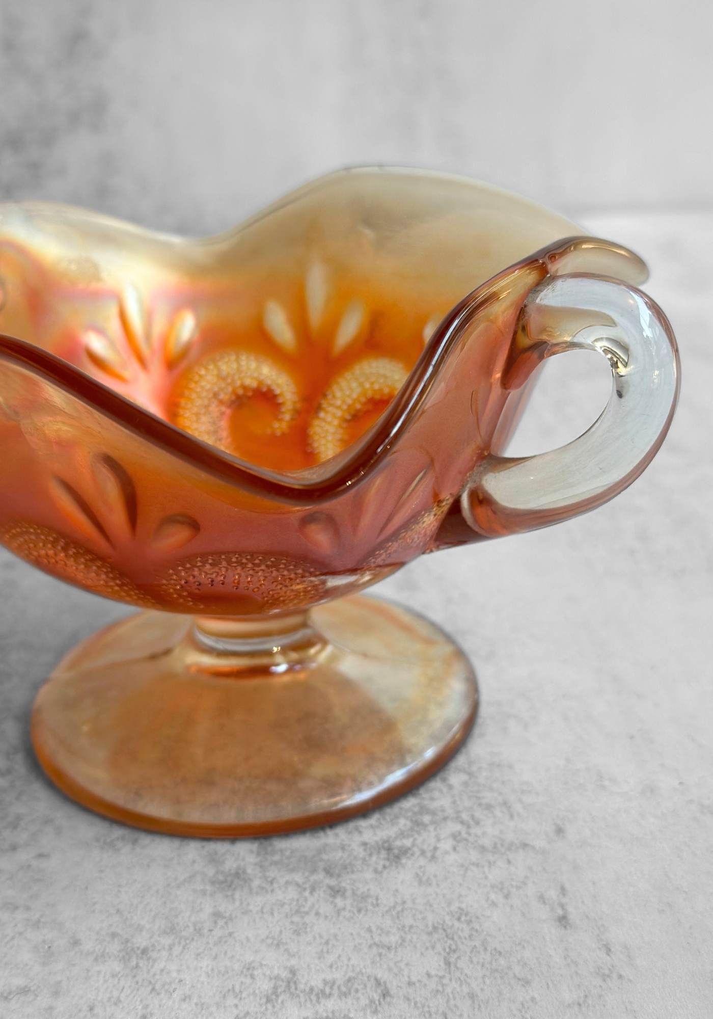 Ruffled Carnival Glass Bowl with Handles