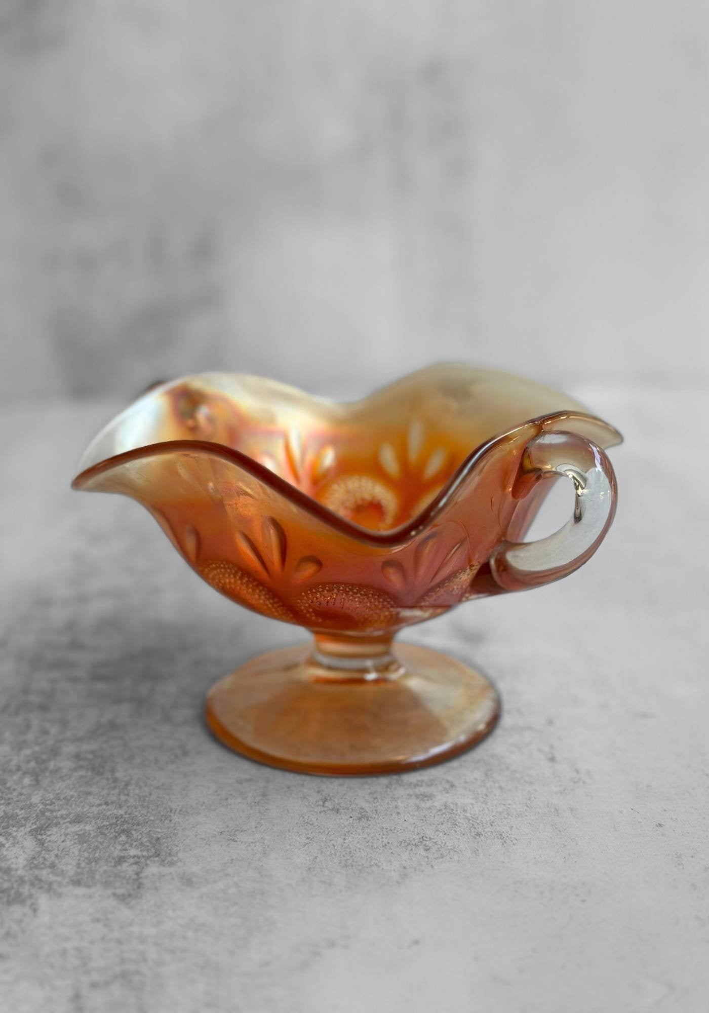 Ruffled Carnival Glass Bowl with Handles