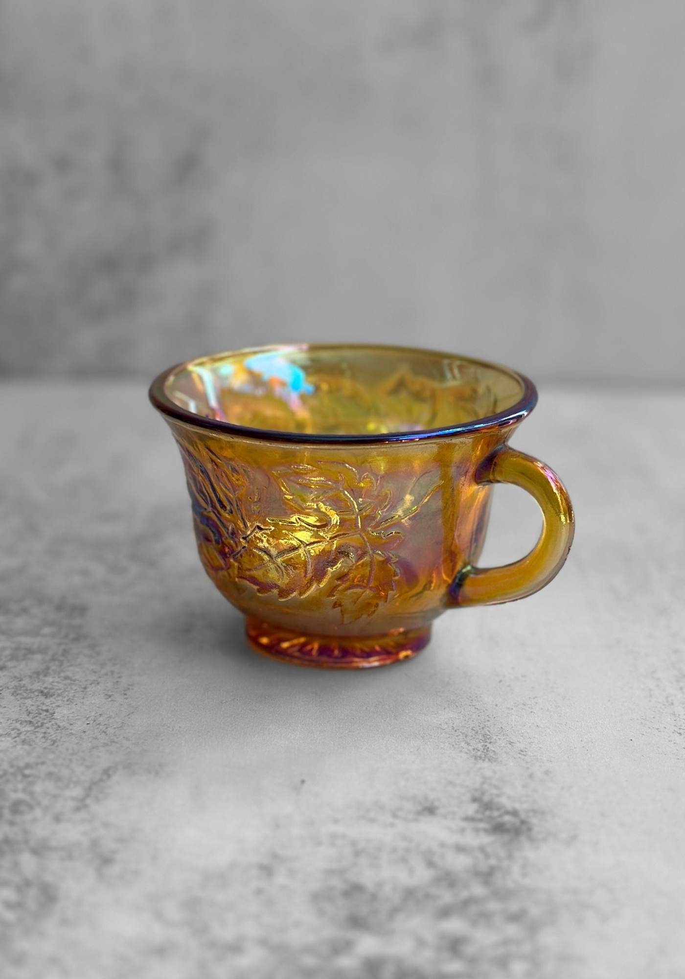 Marigold Carnival Glass Punch Bowl and Cups Set