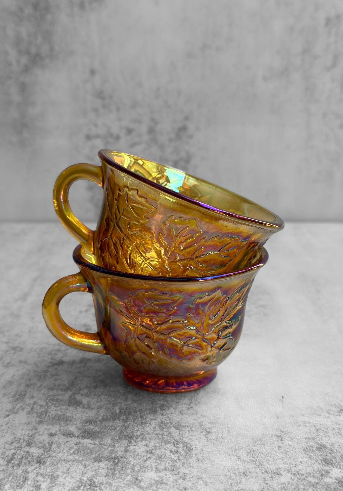 Marigold Carnival Glass Punch Bowl and Cups Set