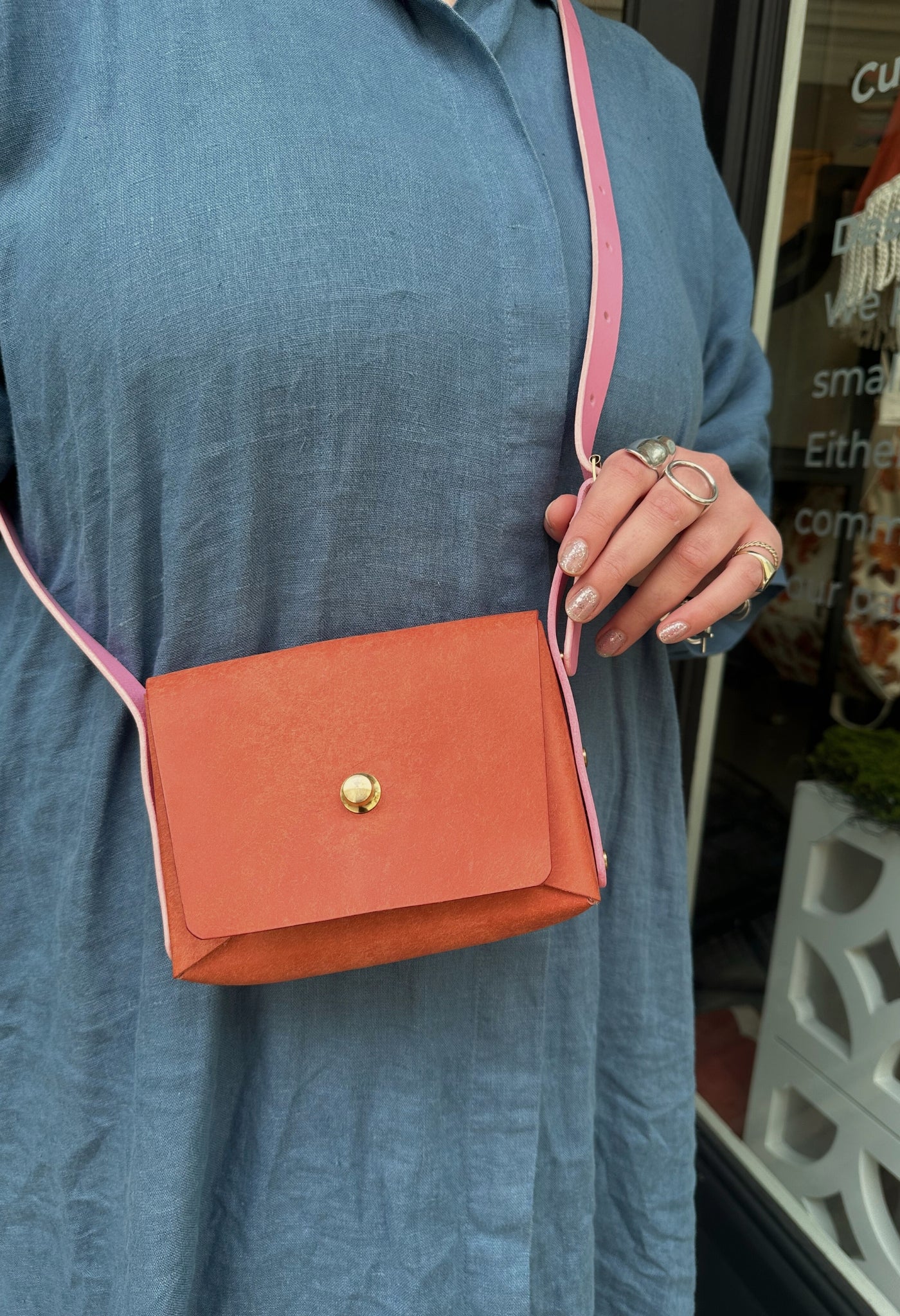 pinks leather pedro bag