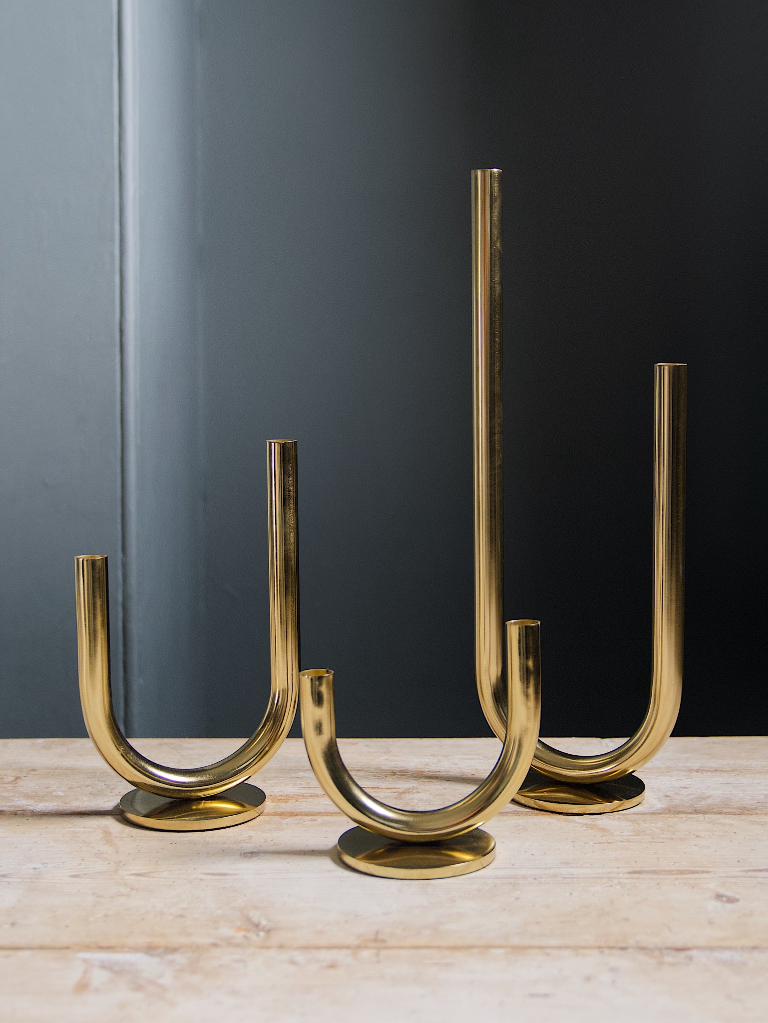 Sculptural Gold Art Deco Taper Candle Holders