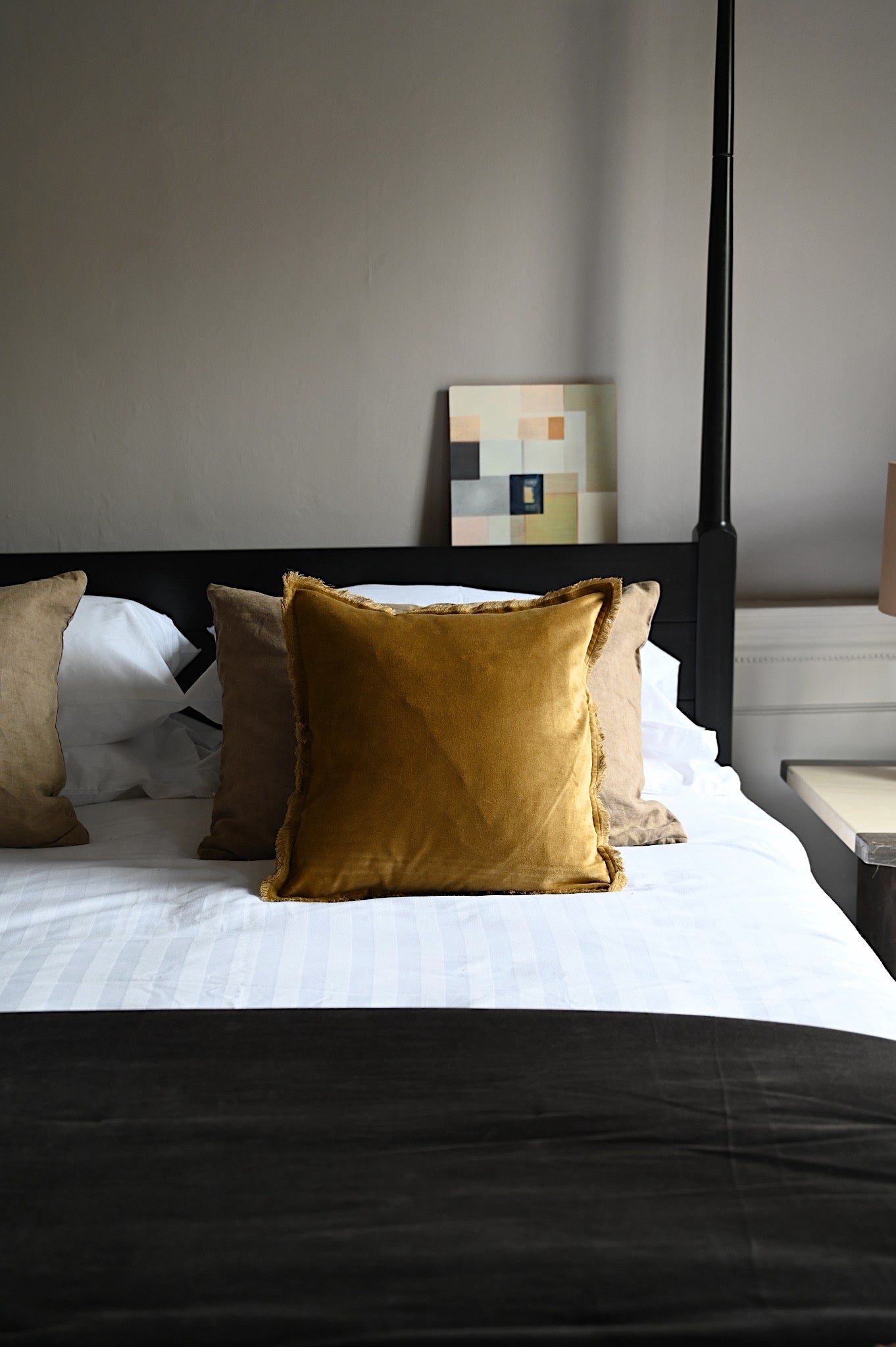 Bronze Yellow Fringed Velvet Cushion & Throw Collection