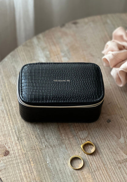 Small Black Croc Jewellery Case