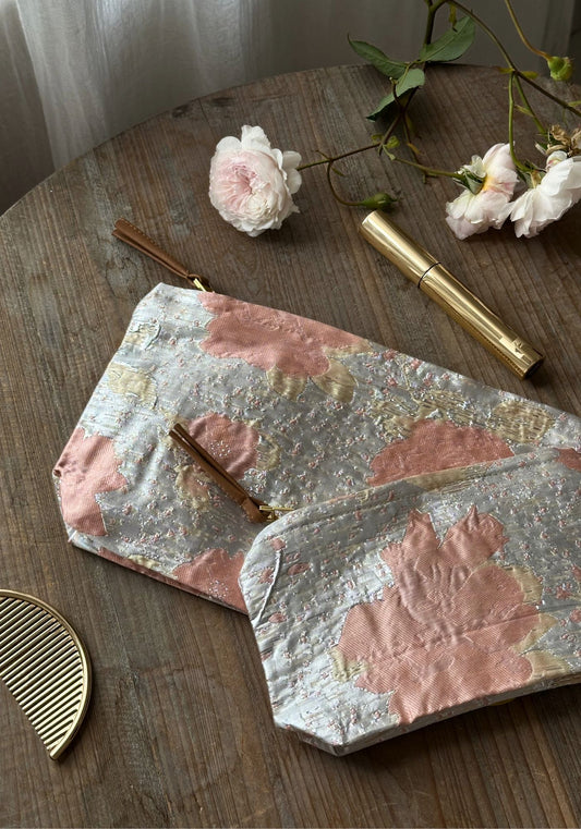 Blush Camelia Floral Silver Pouches