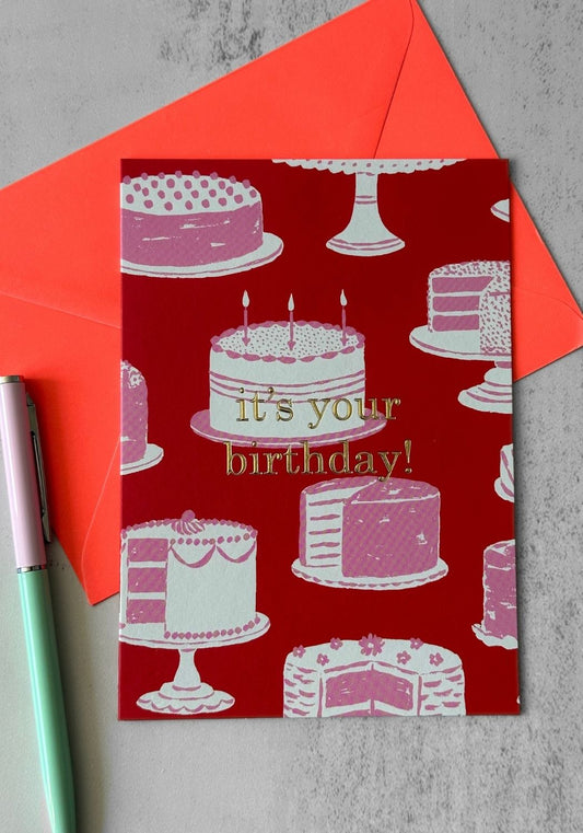 Red and Pink Birthday Cakes Card