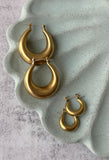 Chunky Brass Drop Hoop Earrings