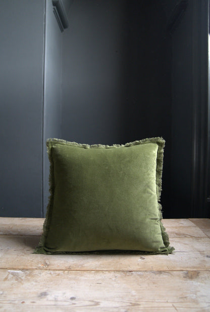 Eucalyptus Green Fringed Velvet Cushion and Throw Collection
