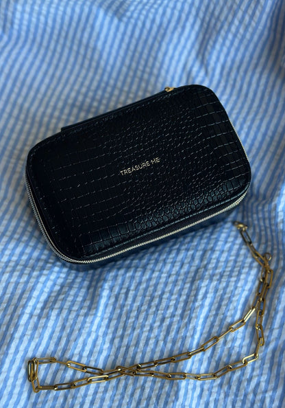 Small Black Croc Jewellery Case