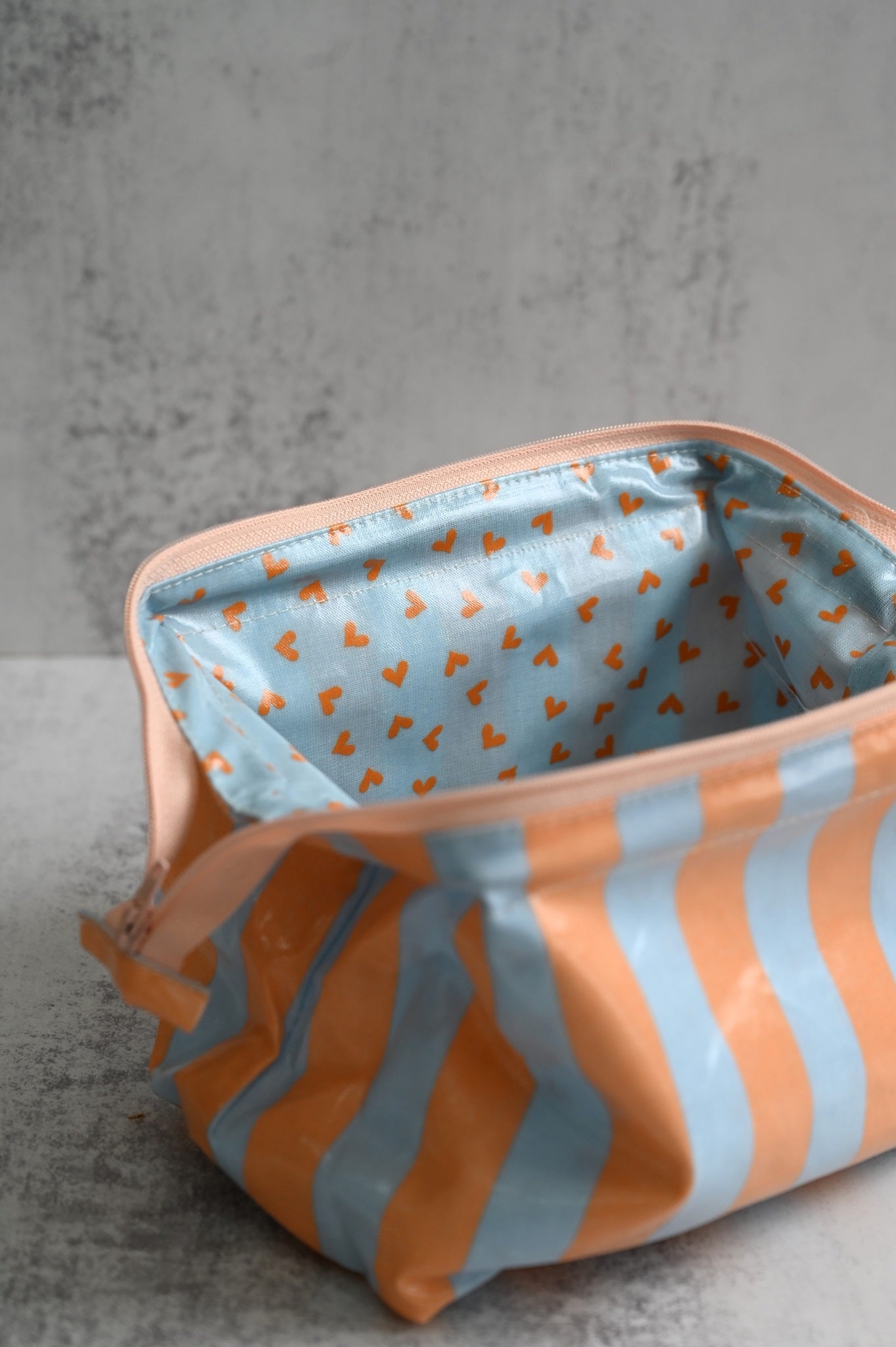 Peach & Blue Striped Wash Bags