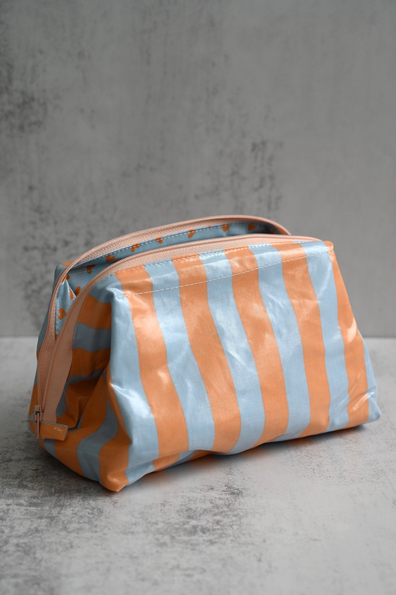 Peach & Blue Striped Wash Bags