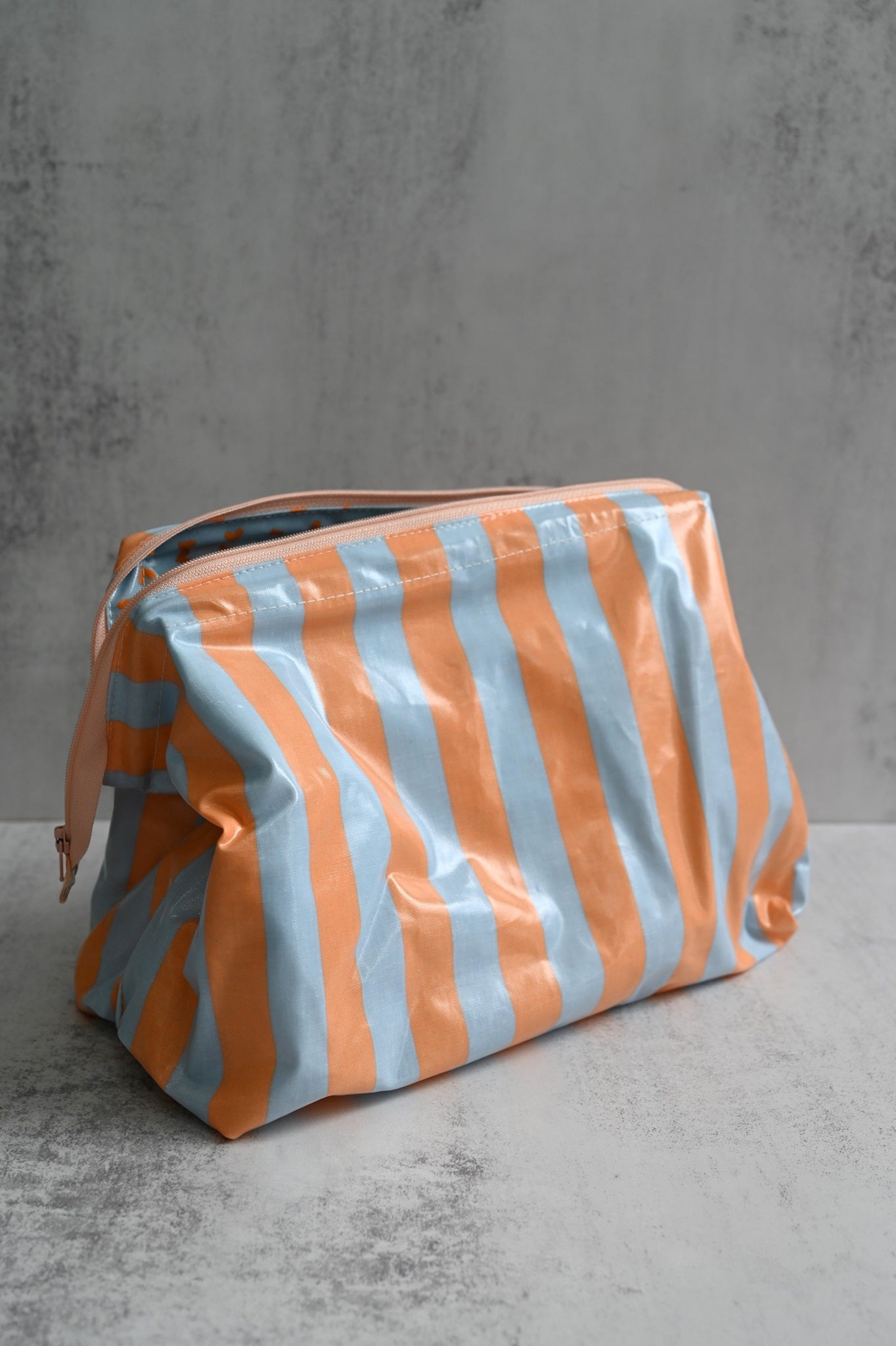 Peach & Blue Striped Wash Bags