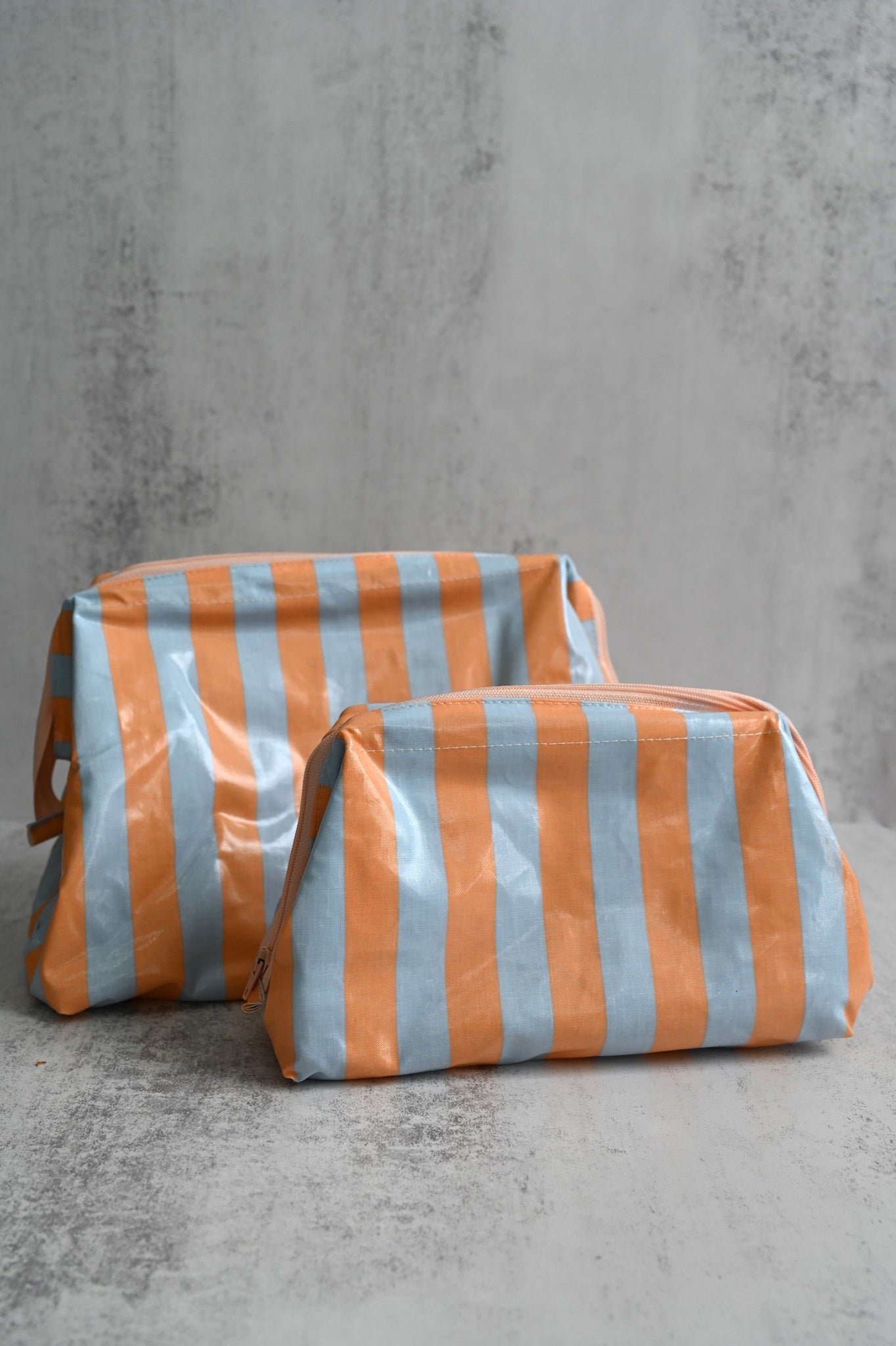 Peach & Blue Striped Wash Bags