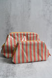 Electric Pink & Sand Striped Wash Bags