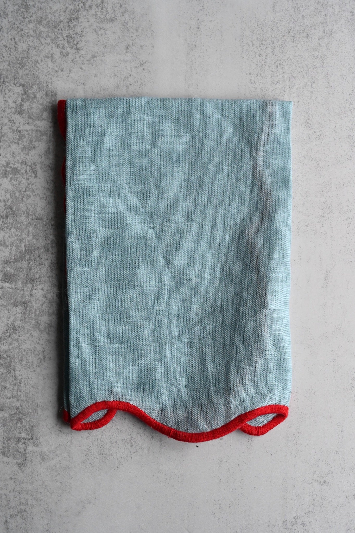 Sky Blue Scalloped Napkin with Red Border