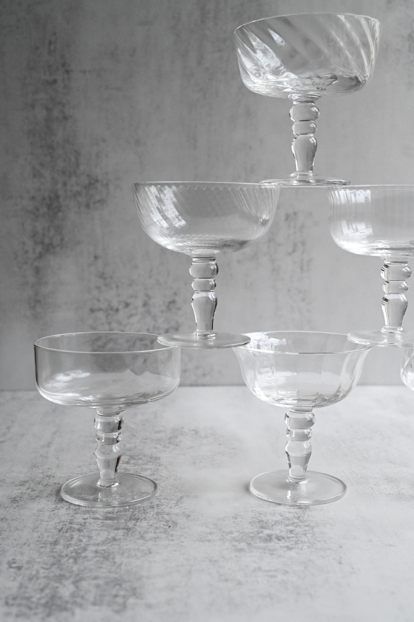 Satz von sechs Jugendstil-Champagner-Coupés 