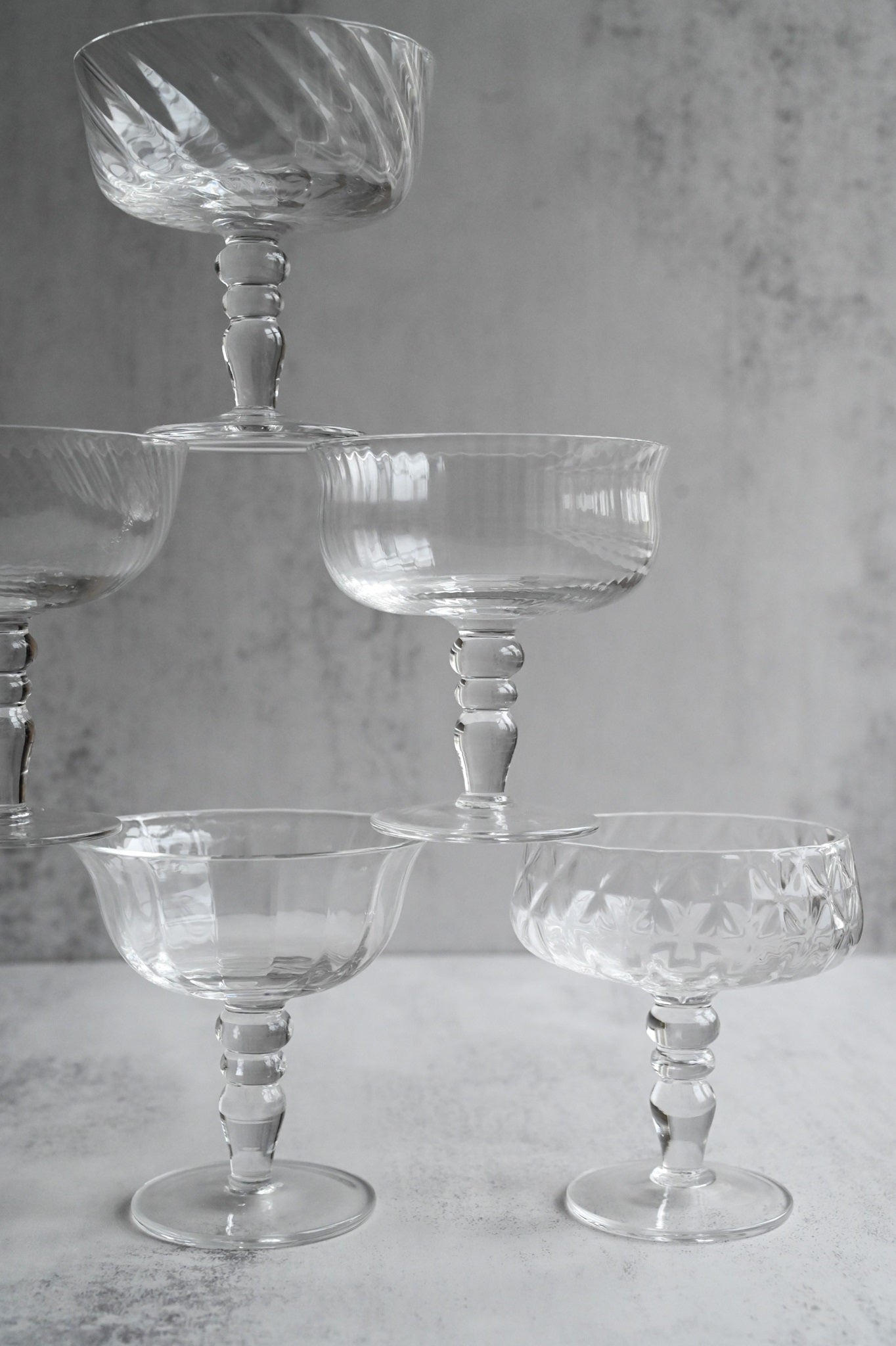 Satz von sechs Jugendstil-Champagner-Coupés 
