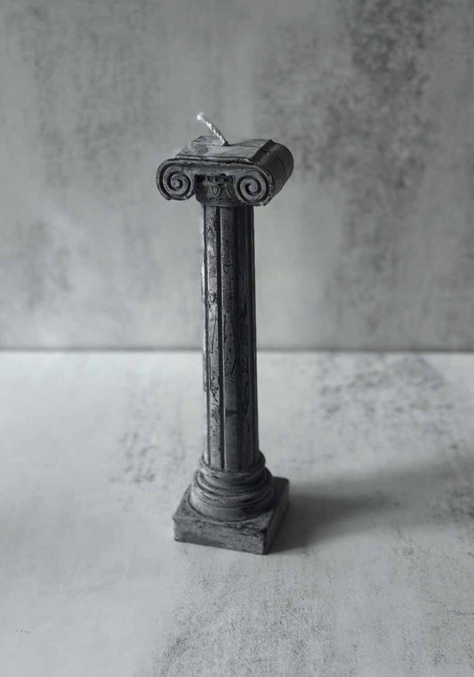 Tall Grey Roman Pillar Candle