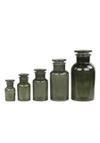 Set of Five Smoke Grey Lidded Apothocary Glass Jars