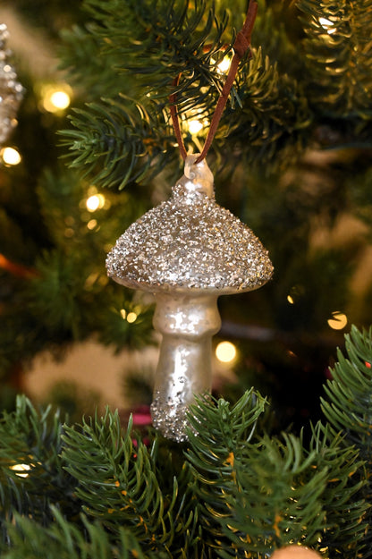 Glittery Silver Glass Mushrooms