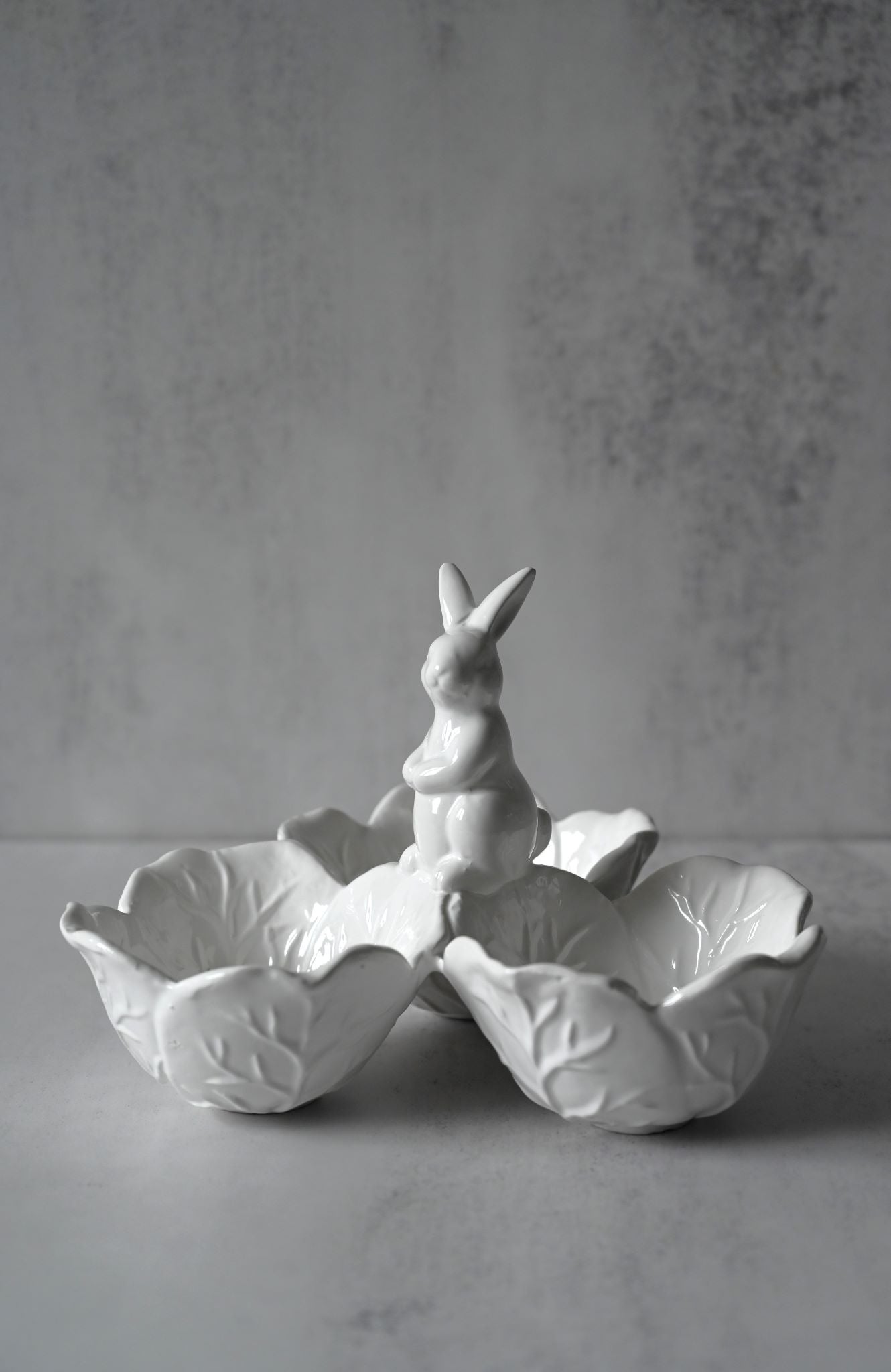 White Ceramic Bunny and Cabbage Snack Bowl