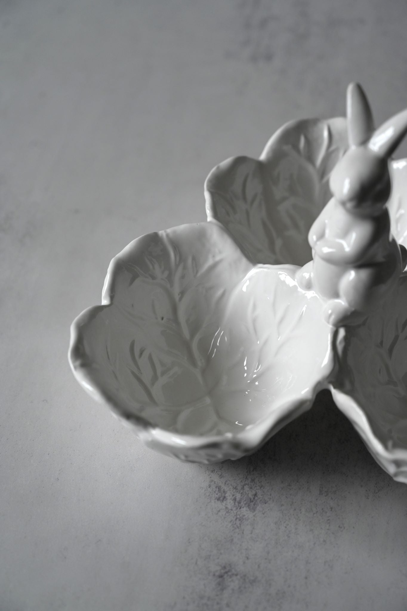 White Ceramic Bunny and Cabbage Snack Bowl