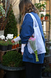 Red Florist Embroidered Organza Tote Bag