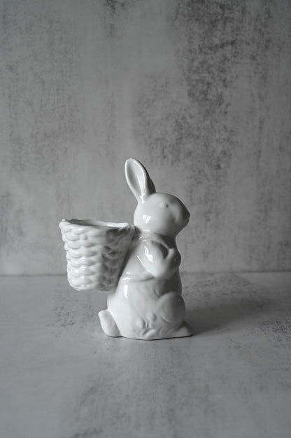 Small White Porcelain Easter Bunny with a Tilted Head