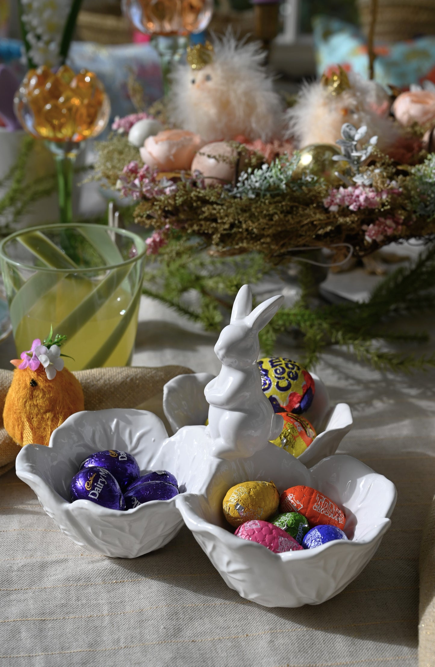 White Ceramic Bunny and Cabbage Snack Bowl