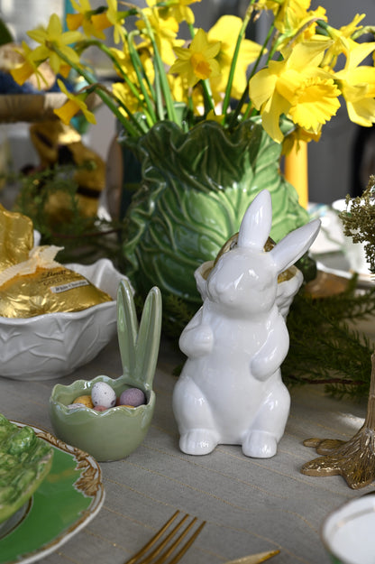 Small White Porcelain Easter Bunny with a Tilted Head