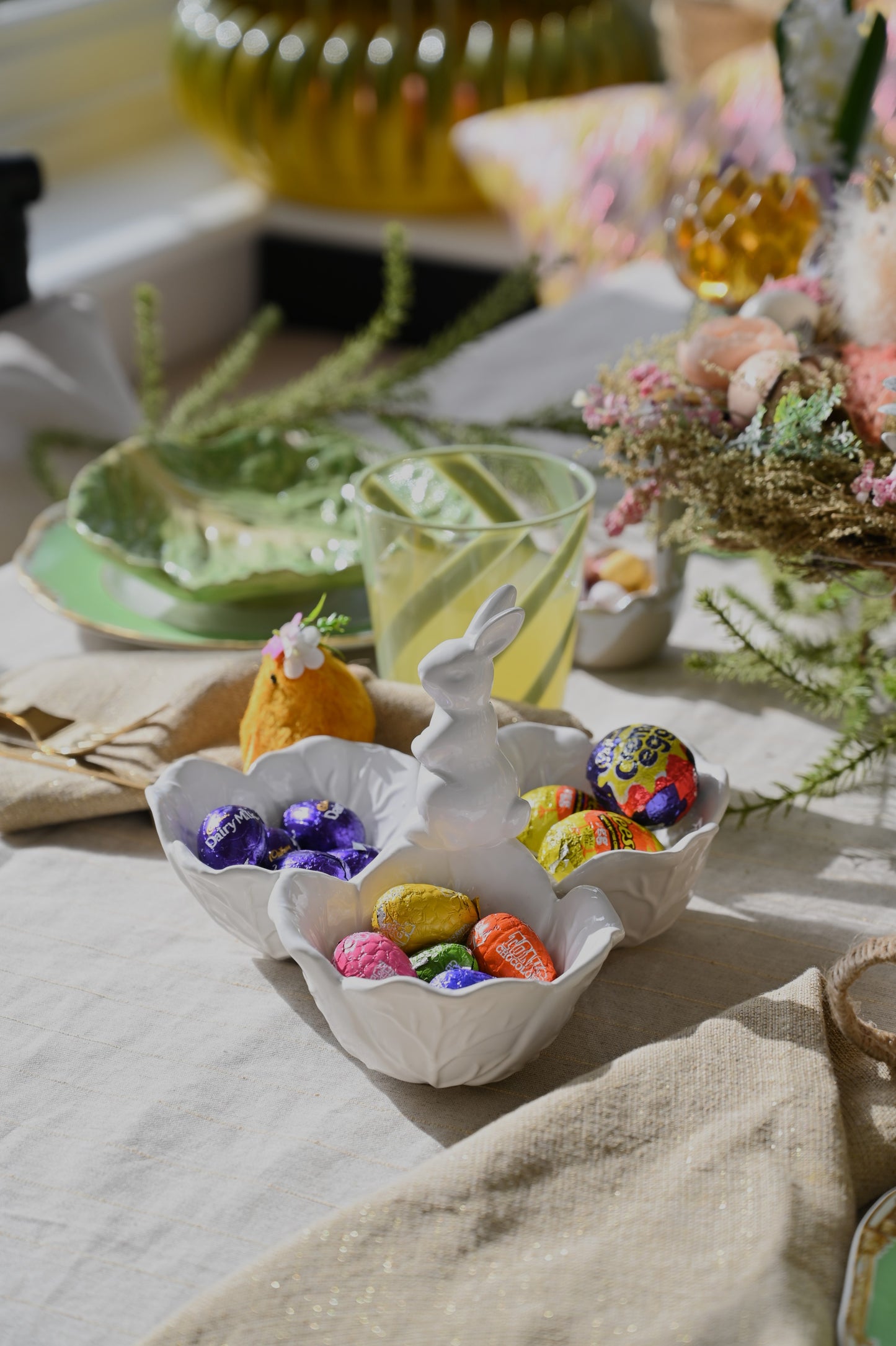 White Ceramic Bunny and Cabbage Snack Bowl