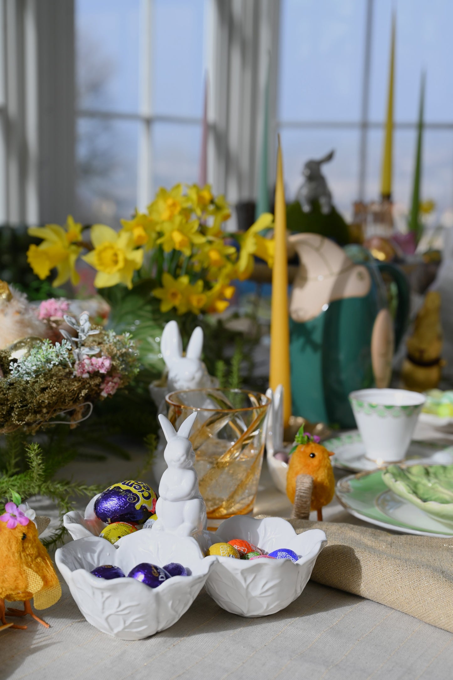 White Ceramic Bunny and Cabbage Snack Bowl