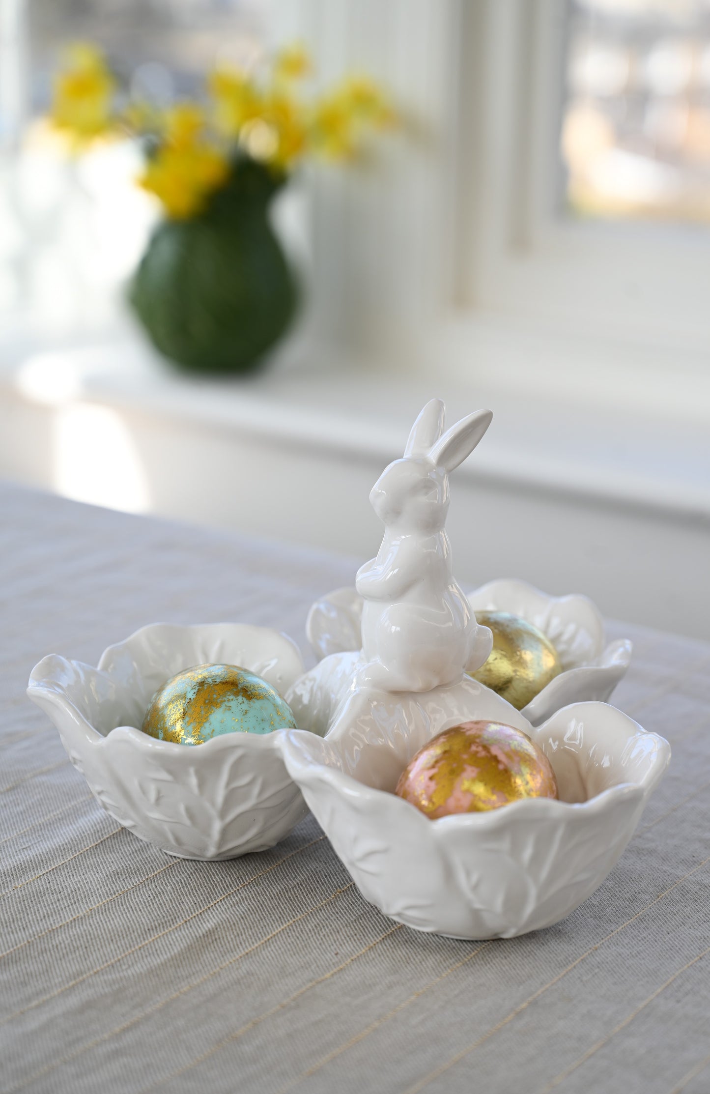 White Ceramic Bunny and Cabbage Snack Bowl