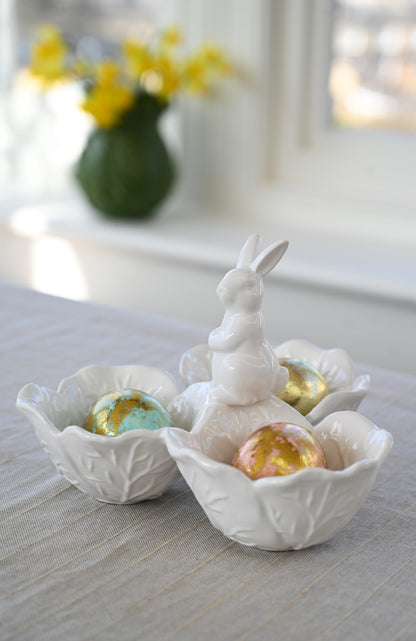White Ceramic Bunny and Cabbage Snack Bowl
