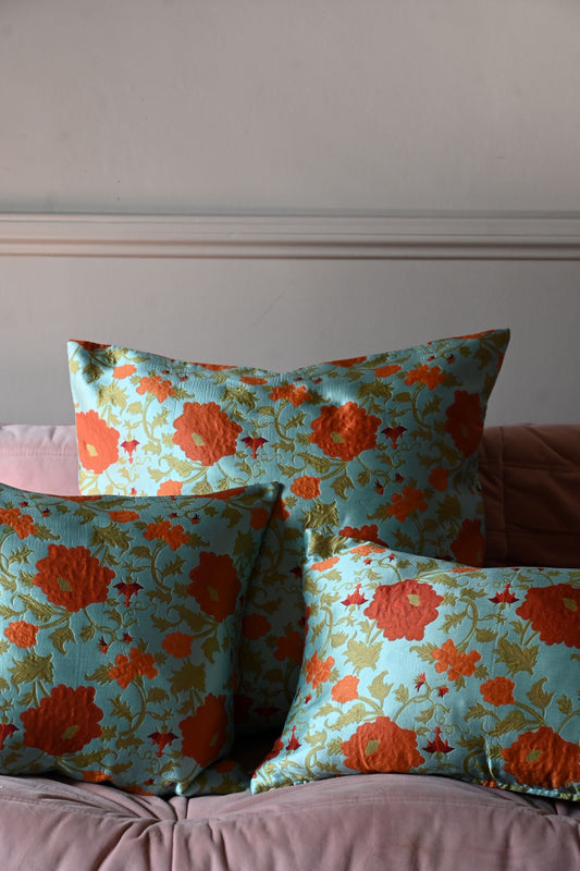 Teal and Burnt Orange Vining Floral Cushion Collection