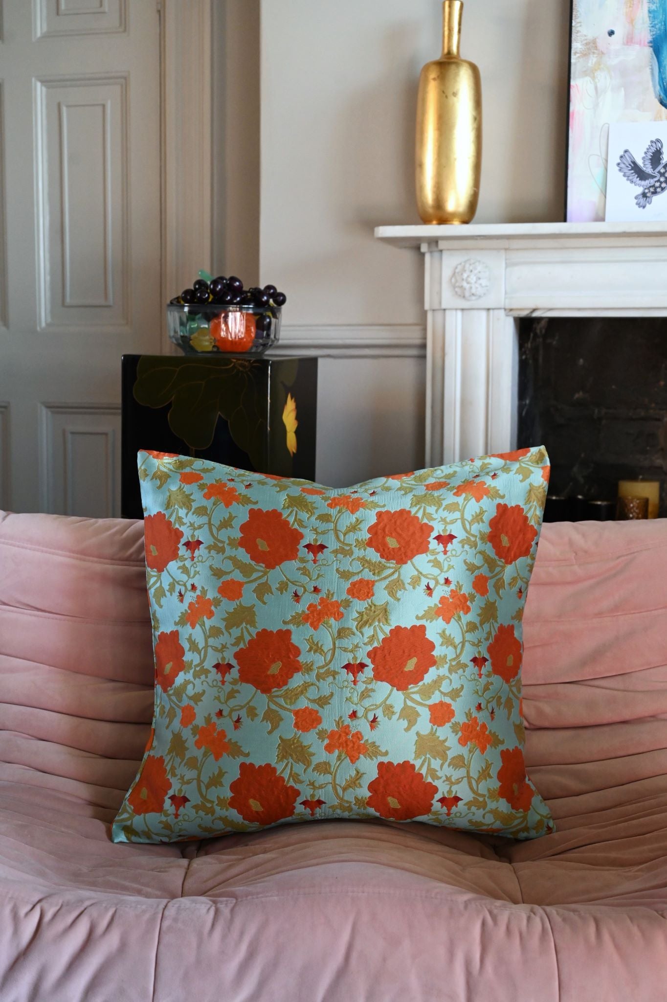 Teal and Burnt Orange Vining Floral Cushion Collection