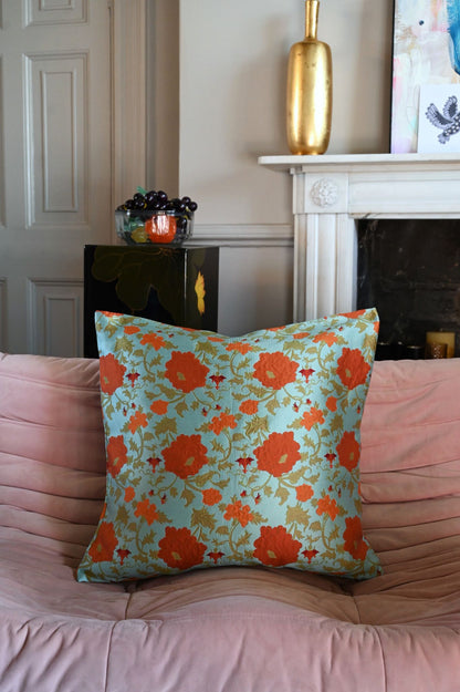 Teal and Burnt Orange Vining Floral Cushion Collection