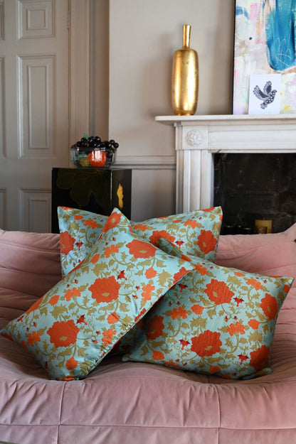 Teal and Burnt Orange Vining Floral Cushion Collection