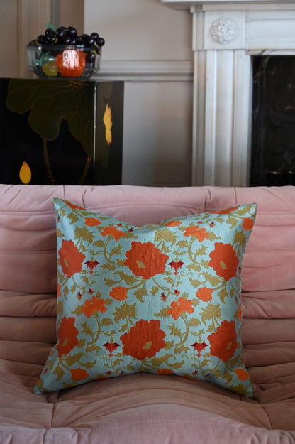Teal and Burnt Orange Vining Floral Cushion Collection