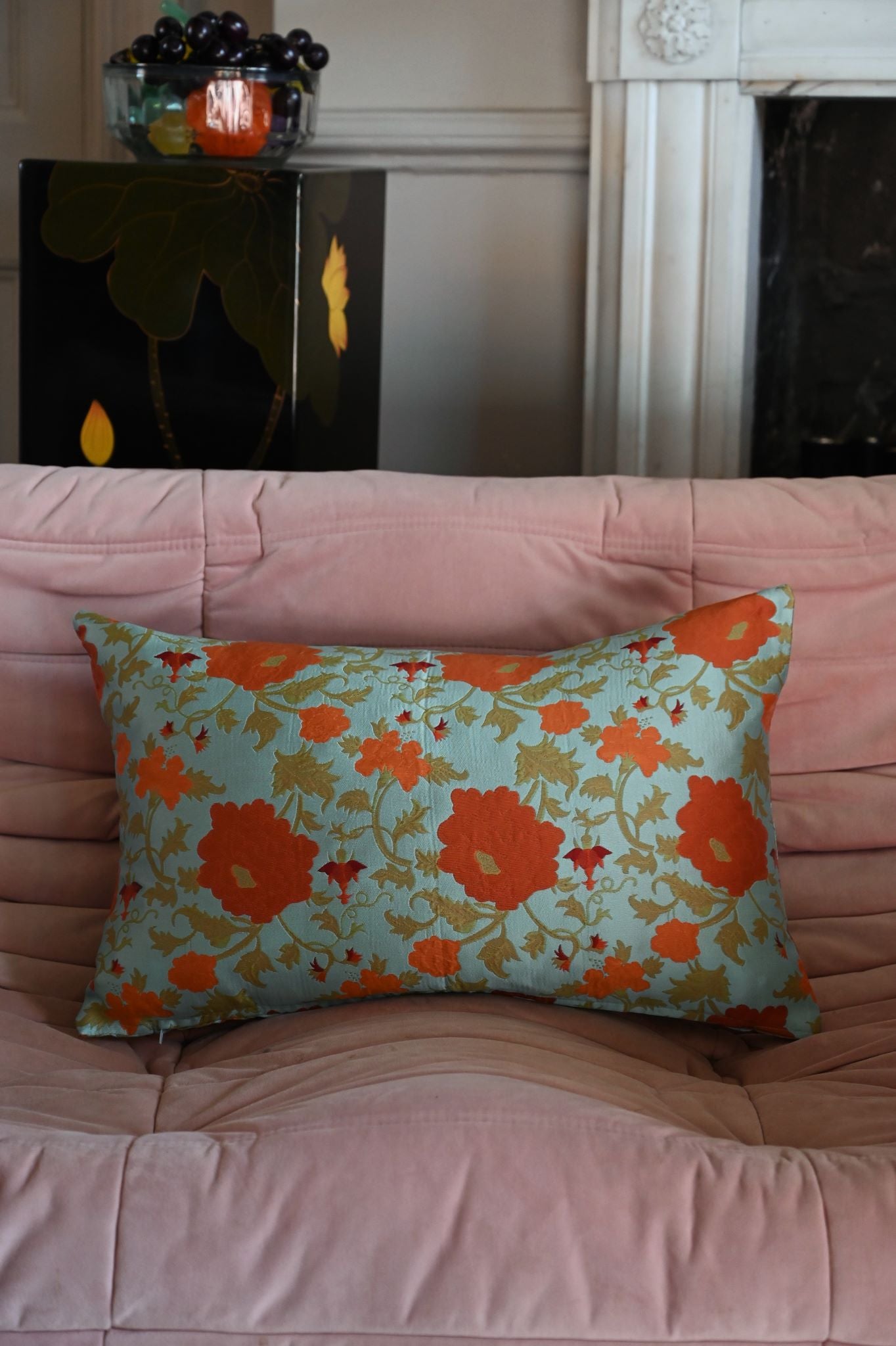 Teal and Burnt Orange Vining Floral Cushion Collection