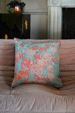 Pale Blue and Peach Rose Floral Cushion Collection