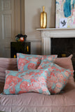 Pale Blue and Peach Rose Floral Cushion Collection