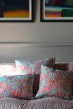 Pale Blue and Peach Rose Floral Cushion Collection